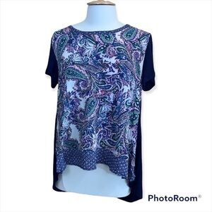Umgee Short Sleeve Top High-Low Floral Front Solid Back Size Large‌‌‌